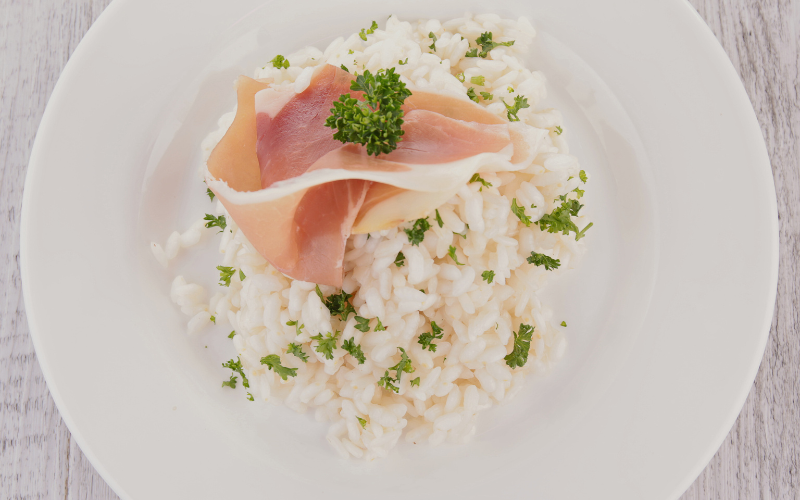 Risotto aux poireaux et jambon sec